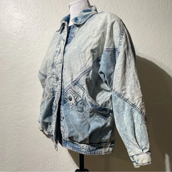 VTG Padded Denim Jacket 80S BE IN THE CURRENT SEEN ACID WASH Womens M - Picture 2 of 9